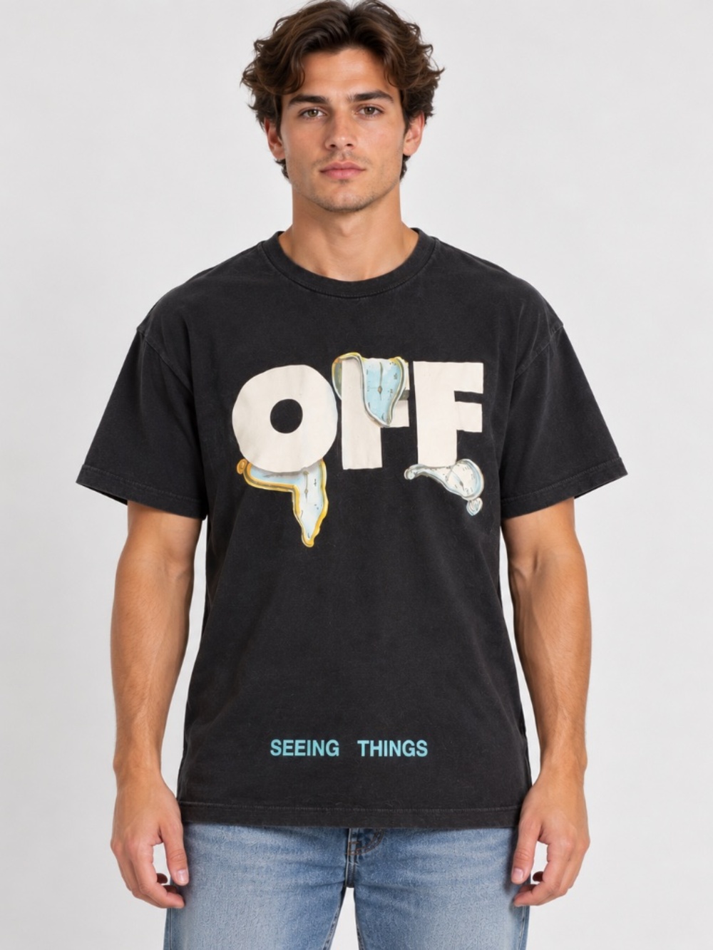 Off-White c/o Virgil Abloh 2017 Melting Clock Graphic Tee Bkack XS